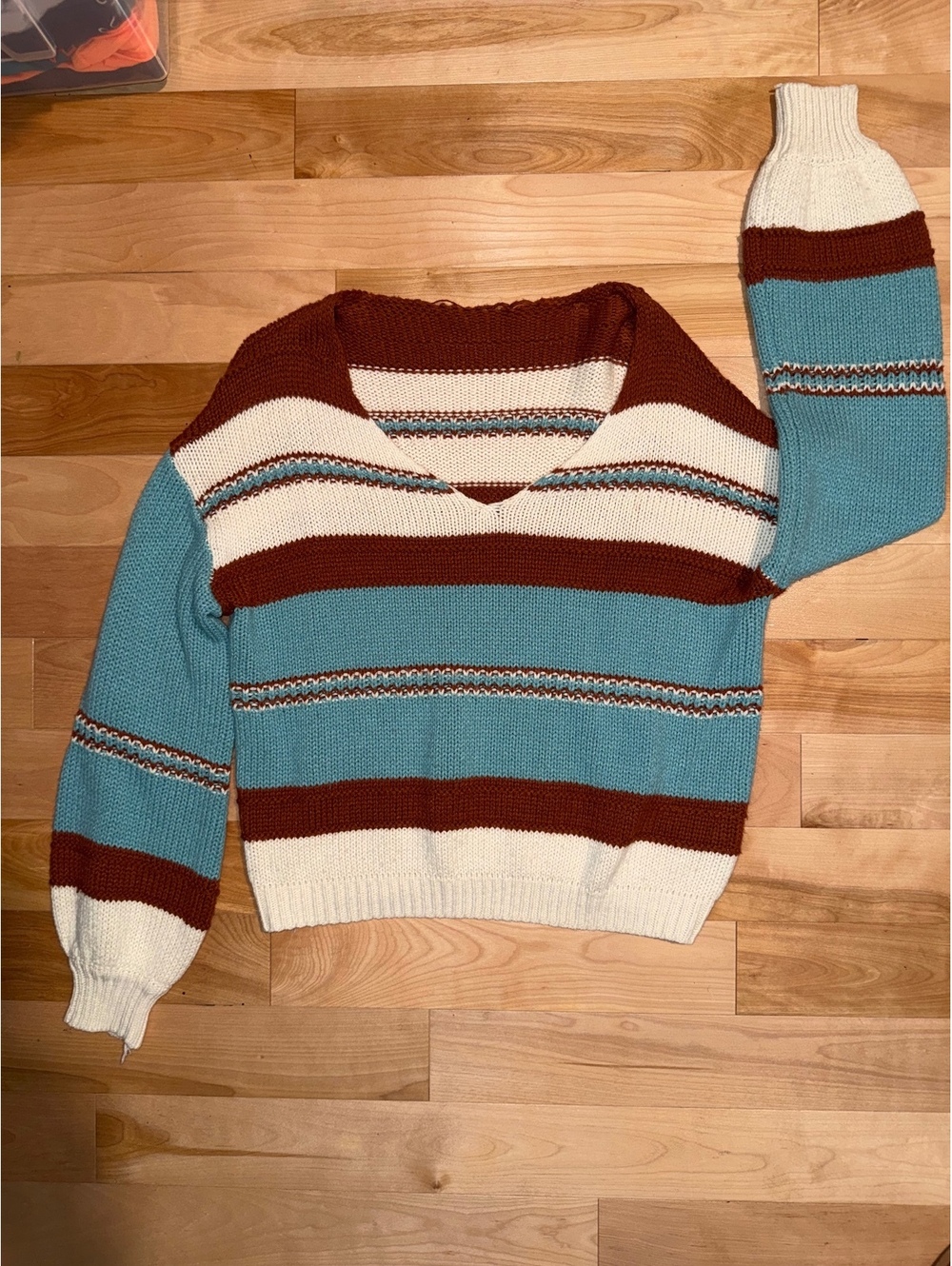 SHEIN Women's Striped V-Neck Knit Sweater Size Small Cozy Acrylic Blend